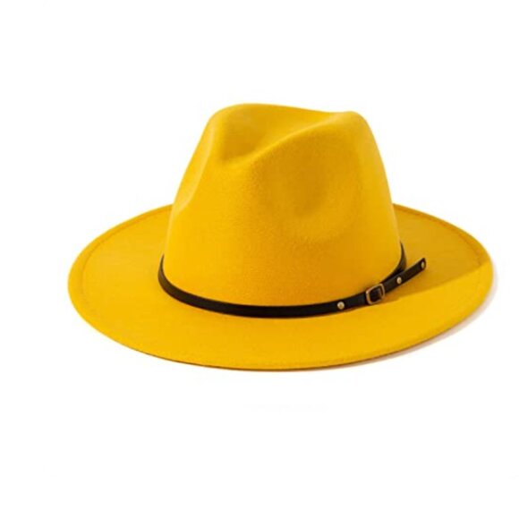 Yellow Wool Hat with Belt Buckle - Picture 1 of 5
